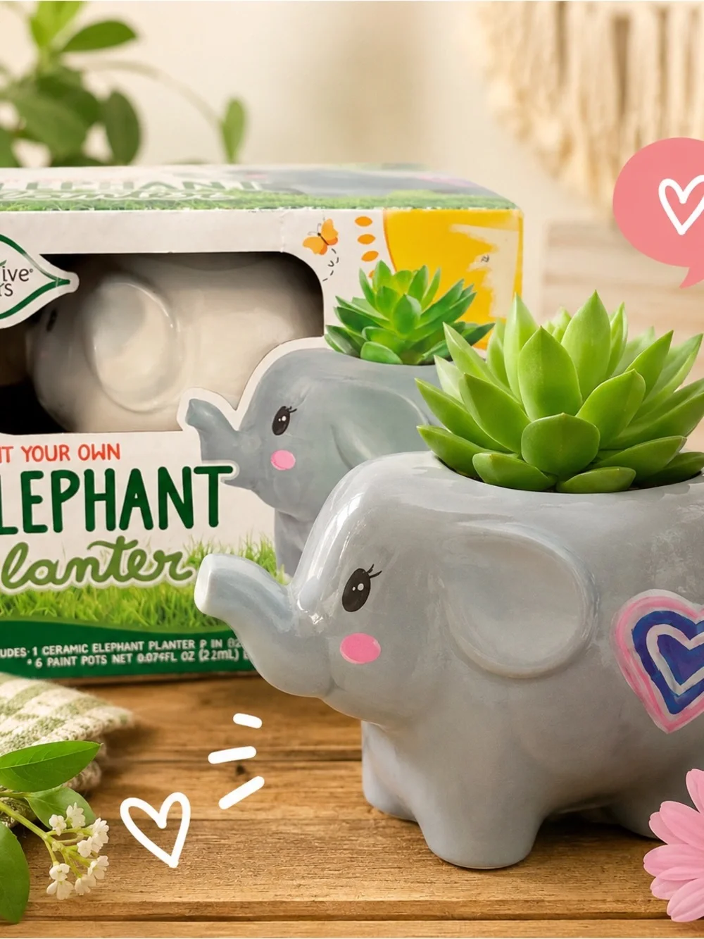 Creative Roots Paint Your Own Elephant Planter Ceramic Craft Kit NIB